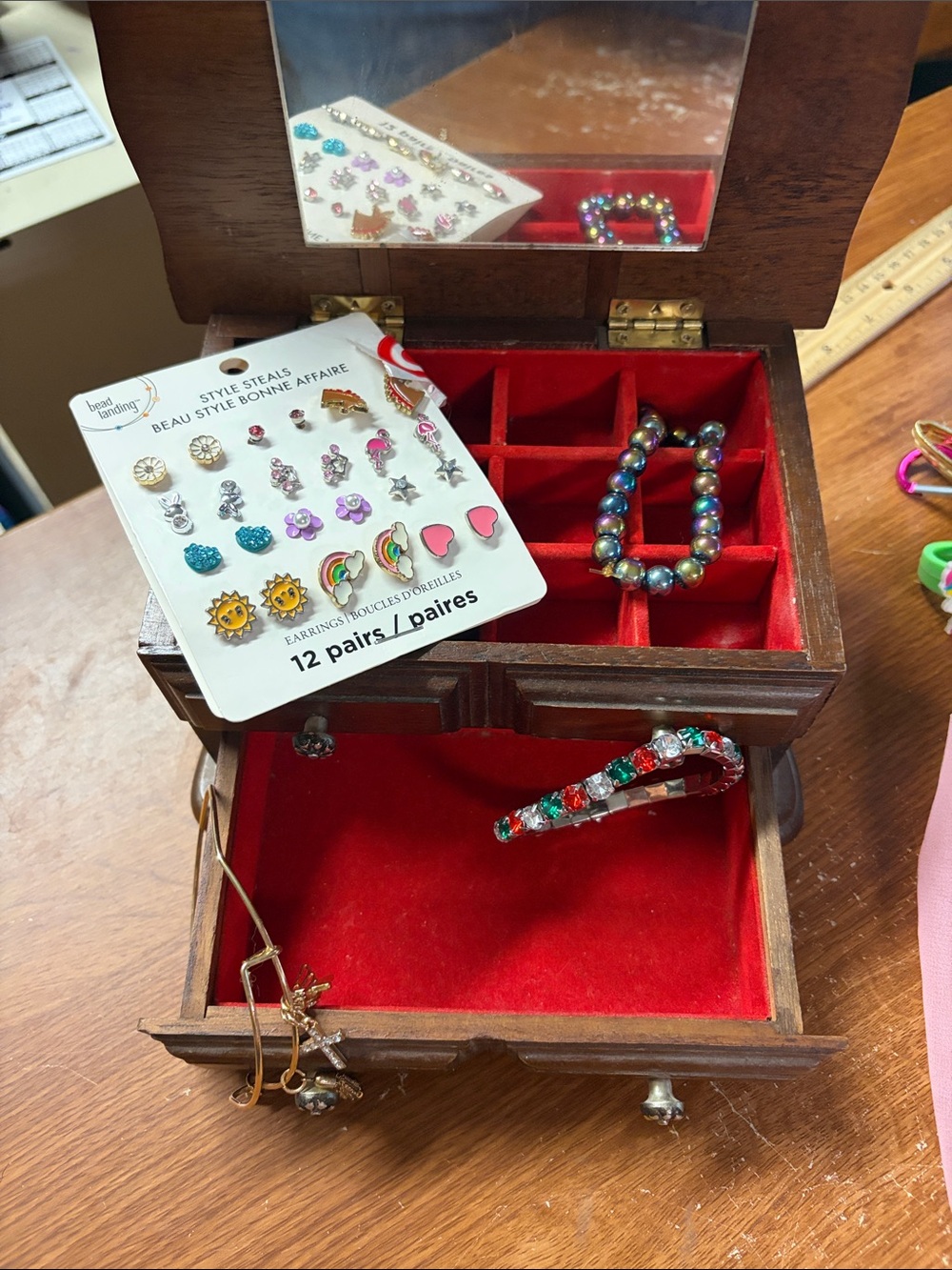 Kids Multicolor Stud Earring & bracelet with jewelry box